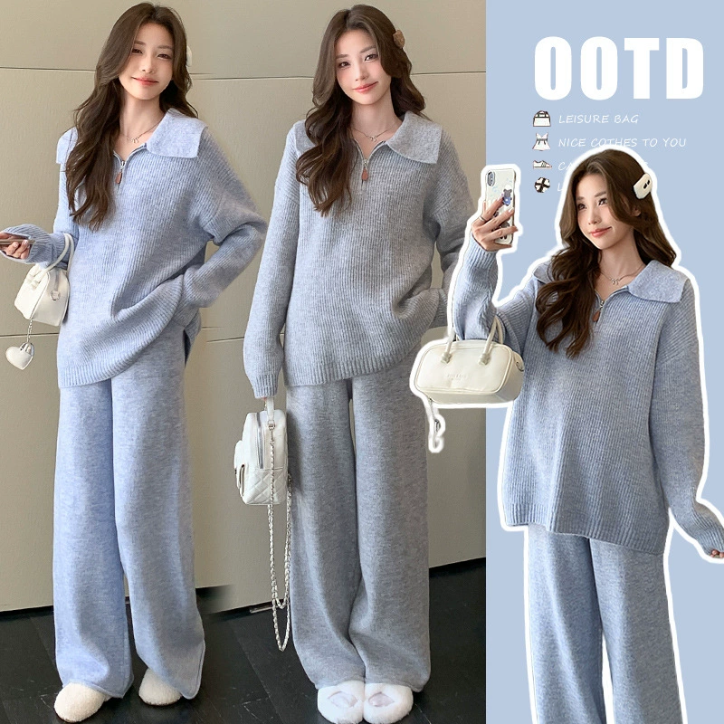 Demi-season thermal underwear, fashionable sweater with zipper for leisure, set, city style, oversize