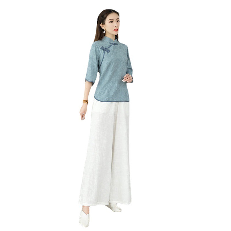 2025 新中国風の漢服綿とリネンのヨガ服禅茶スーツ女性の瞑想スーツ|undefined