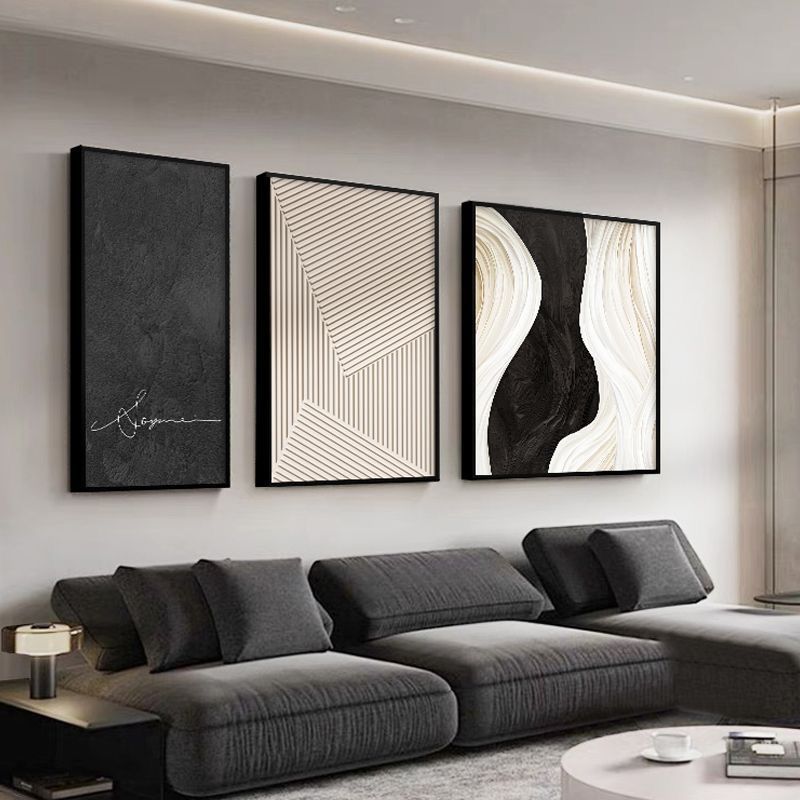 黑白抽象客厅装饰画个性创意沙发背景墙挂画现代简约高级三联壁画