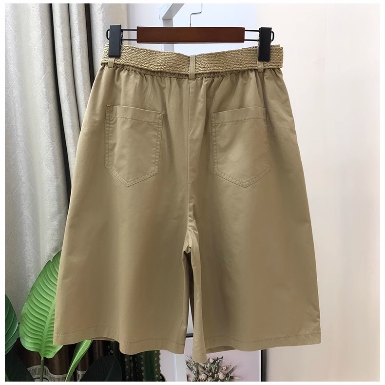 Quần ống rộng cạp cao nữ phong cách Hàn Quốc, kiểu dáng chữ A thun mùa hè — Màu đen chi tiết 8