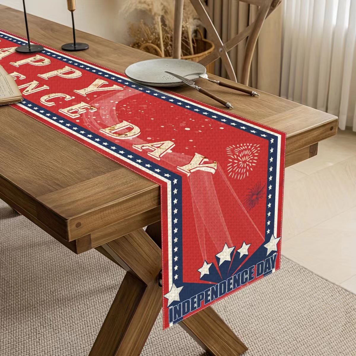 Nuevo día independiente lino impreso mesa bandera de mesa Amazon transfronterizo anti-contaminante aislamiento térmico manto de mesa decoración de mesa al por mayor