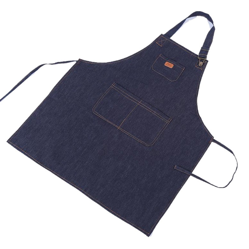 Estilo coreano cafetería Halter Denim delantal moda adulto trabajo ajustable ropa de trabajo impreso logotipo delantal