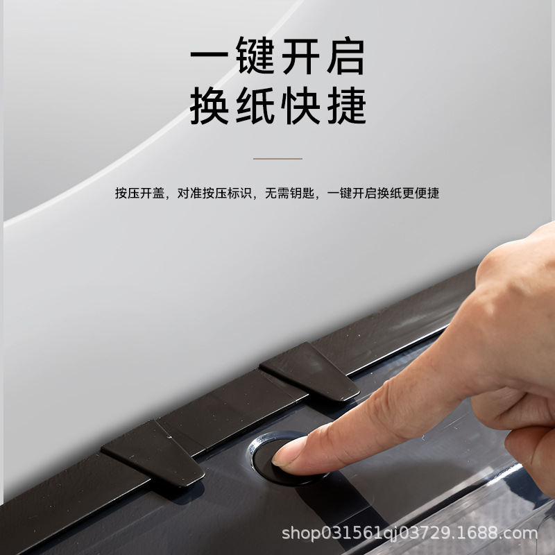 Caja de papel higiénico montada en la pared comercial sin perforaciones, baño transparente, presión para el hogar, desbloqueo, caja de extracción de papel de gran capacidad