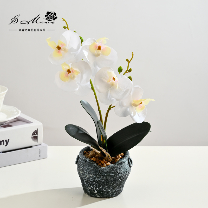 Flor falsa 5 flores 5 hojas sensación orquídea mariposa bonsai flor de alta calidad sala de estar decoración floral decoración de imitación maceta falsa