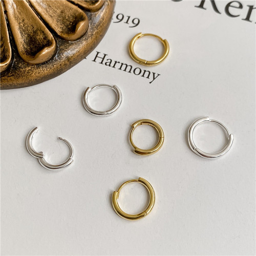 Simple S925 sterling silver plain hoop earrings Korean style stacked basic classic hoop earrings earrings silver jewelry wholesale