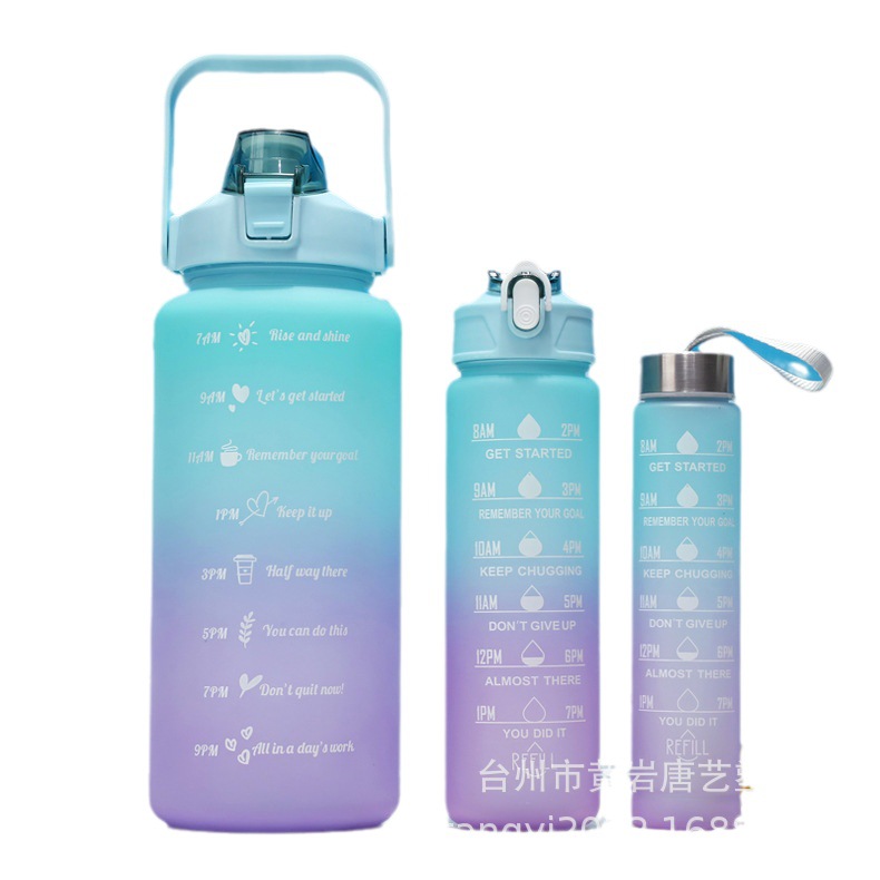 Transfronterizo grande y pequeño conjunto de tazas y tazas de comercio exterior caliente nuevo gradiente de color 2L hervidor de agua de paja de plástico Taza portátil