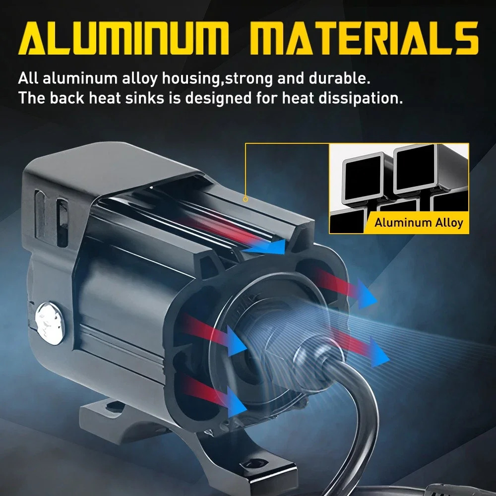 Motorcycle Spotlight Headlight Led Dual-Color Mini Spotlight, Integrated High and Low Beam, Waterproof, Super Bright, 12-80V