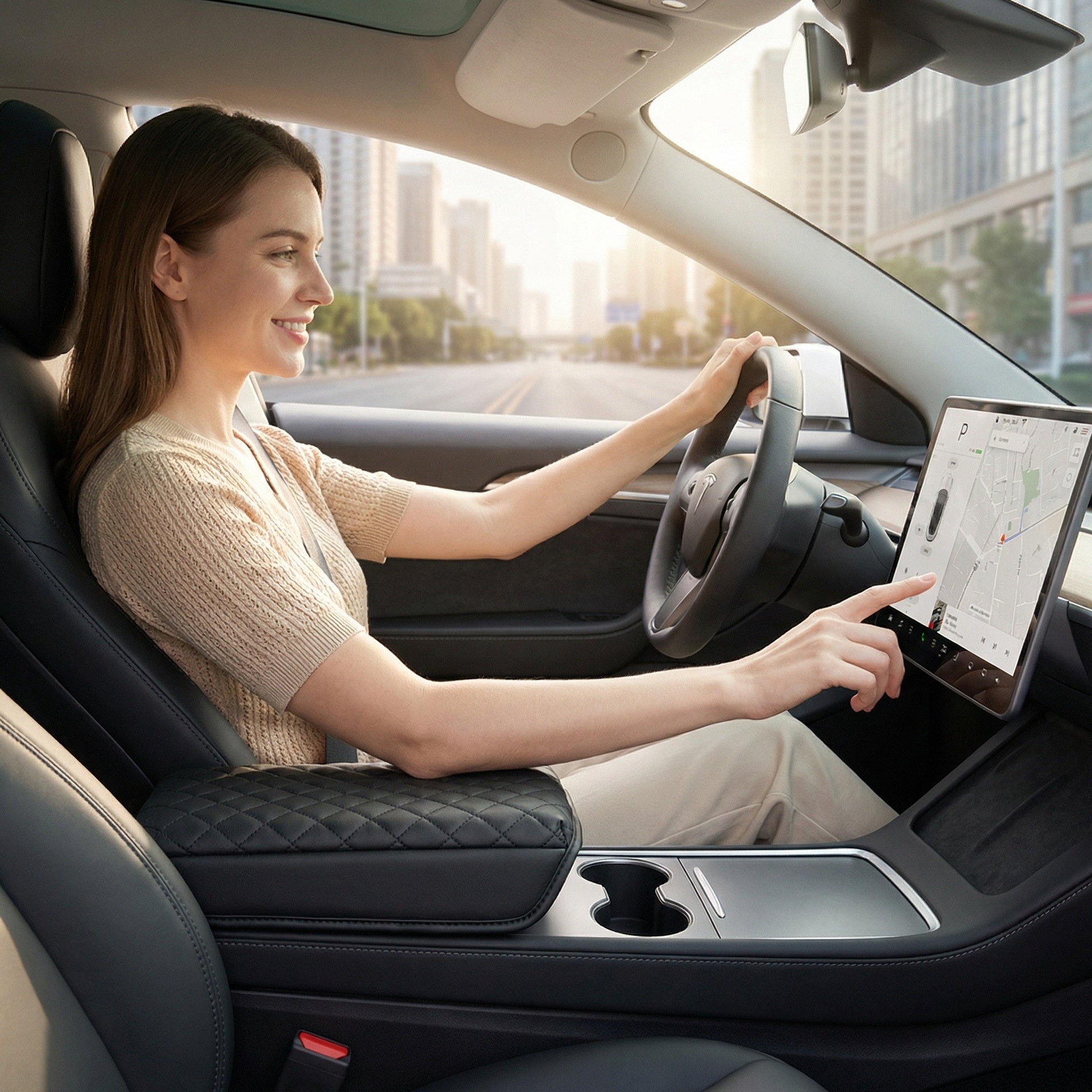 Cross-Border Bestseller Suitable for Tesla Model 3/Y/Yl, Special Center Console Armrest Box Pad, Leather, Thickened and Elevated