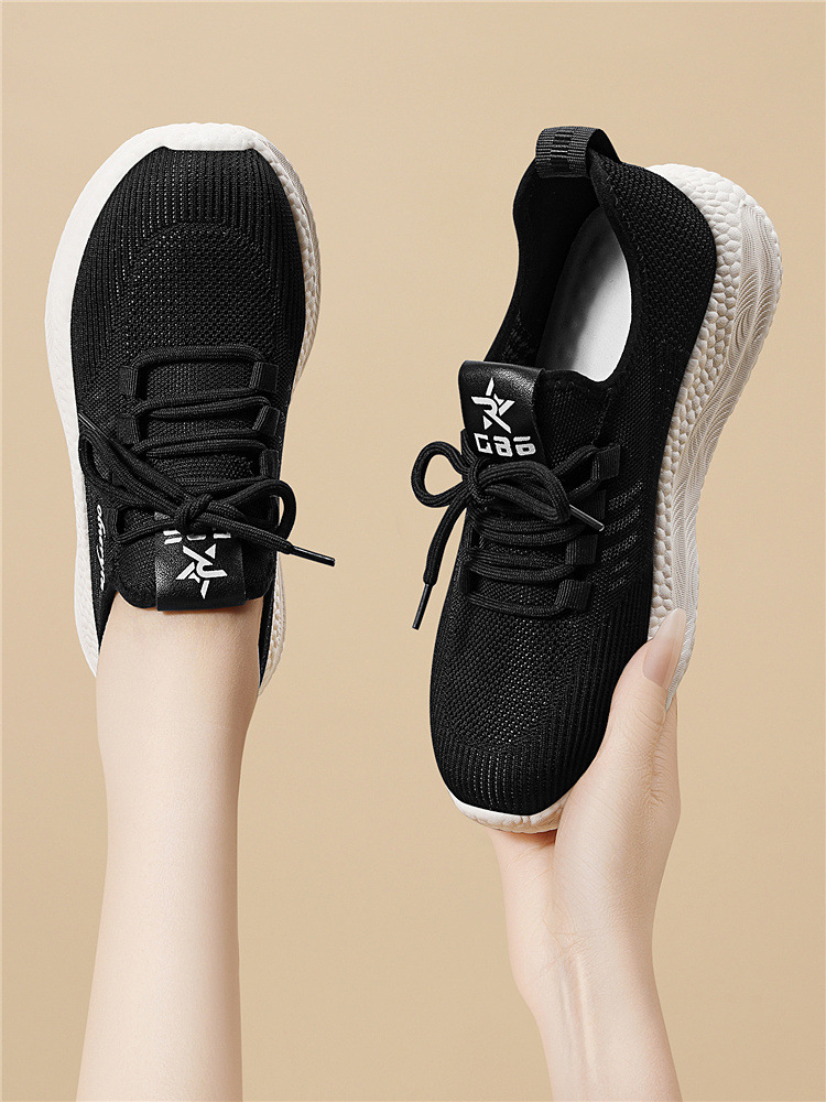 Giày sneaker nữ dệt kim lưới thoáng khí đế mềm đi bộ chạy bộ du lịch — 6045 Màu be, 6045 Da đen chi tiết 5