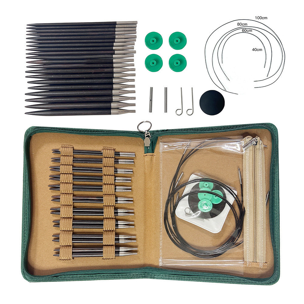 Herramienta de tejido nuevo conjunto de agujas de anillo de desmontaje de ébano, un conjunto de 10 paquetes de 3.0-6.5mmPU