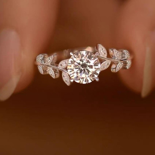 Rose gold-plated female flower small fresh full zircon inlaid light luxury fashion light luxury forest style ring