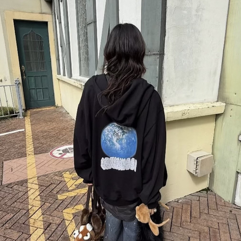 The Correct Version of the Korean-Style 26 New Model Galaxy Railway Collaboration Printed Versatile Hooded Zip-Up Sweatshirt Jacket