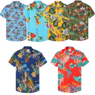 2023 European and American New Summer Hawaiian Casual Lapel Floral Shirt Men's 3D Digital Printed Seaside Loose Shirt