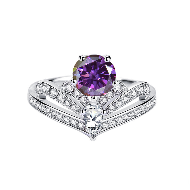 Nuevo anillo de piedra de moissan de 1 quilate de plata esterlina 925 de la corona europea y americana de lujo ligero de la fuente de anillo de anillo