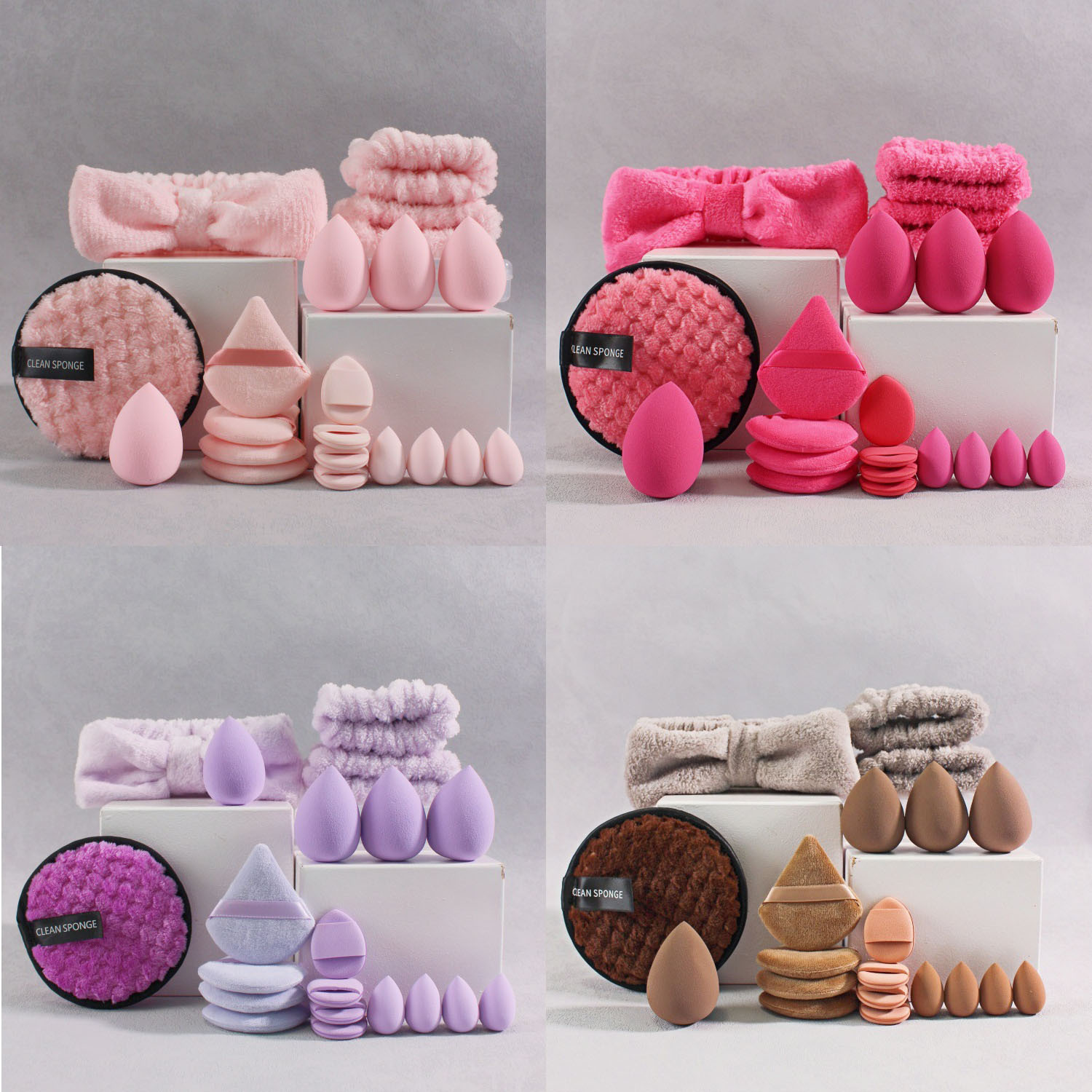 Explosiones transfronterizas de polvo de pulgar triángulo de coral vello muñeca arco conjunto de correa de cabello combinación de huevos de maquillaje image 7