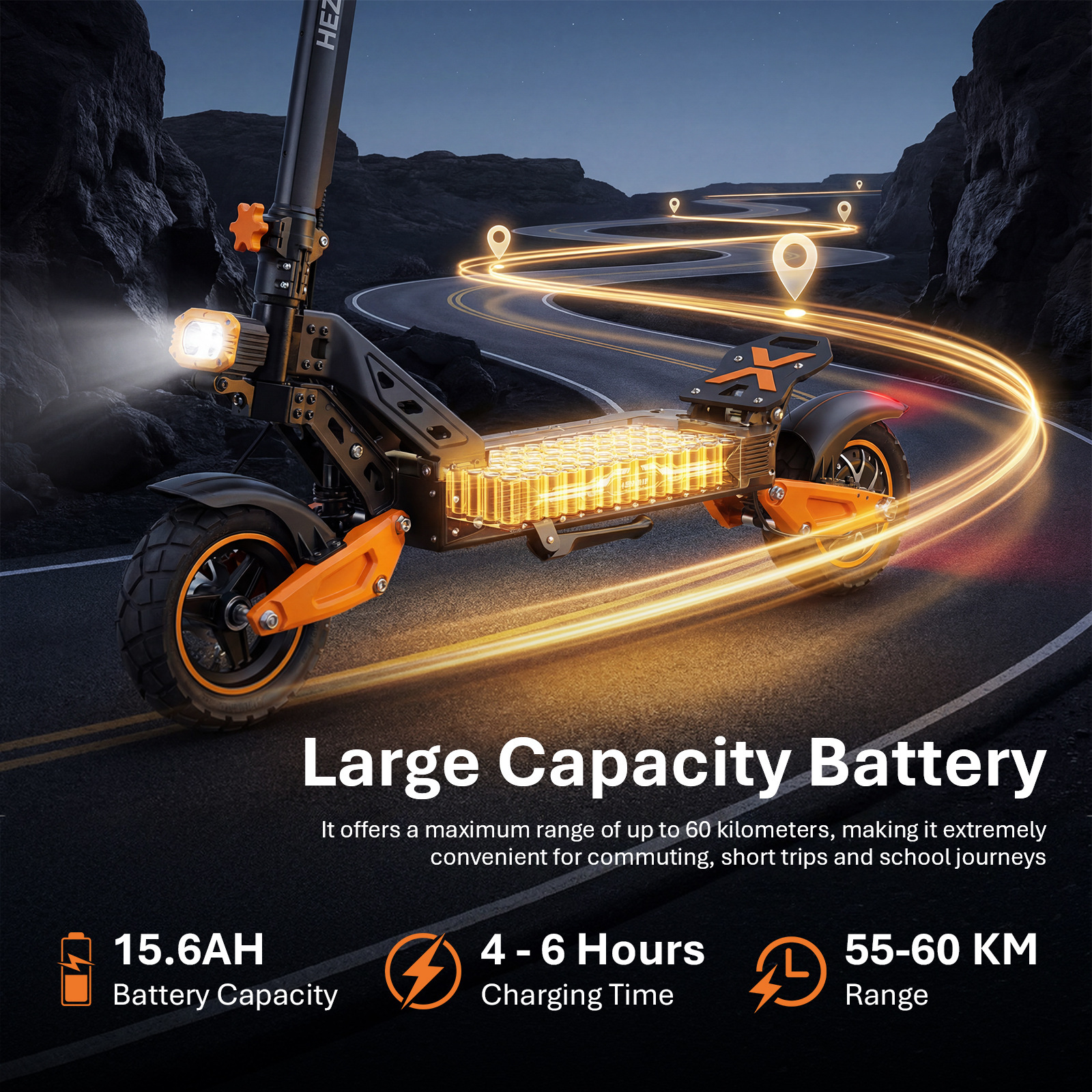 Mountain Off-Road Electric Scooter with Long Range, 2000W Motor, High Power, Foldable Off-Road Electric Skateboard