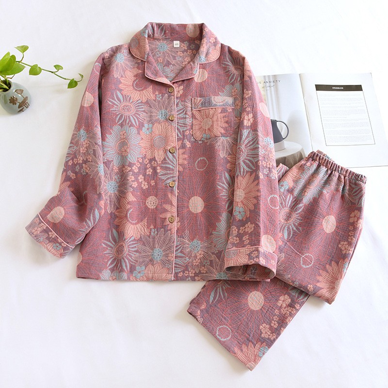 Jacquard gauze long set-Cherish each other with flowers