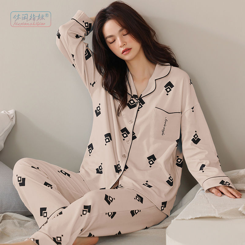Primavera y otoño pijamas de algodón de las mujeres traje de manga larga 2022 nuevo algodón de las mujeres
