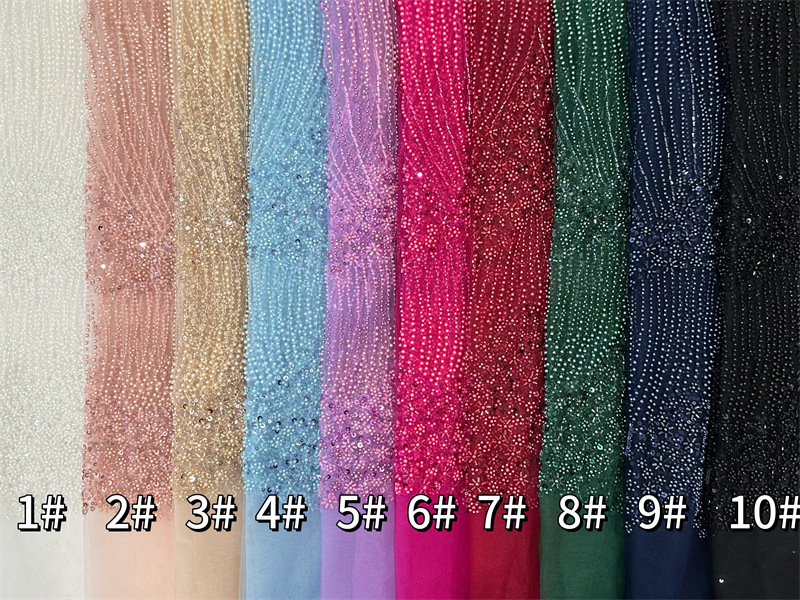 Industria pesada ligera lujoso vestido de boda tridimensional vestido de moda cena larga tela bordada alta perlas tela de lenteja