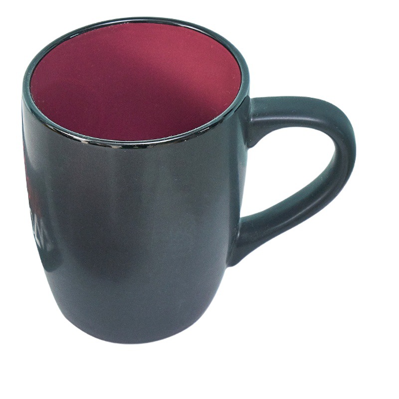 Suministro directo de Amazon exterior mate negro taza de color interior taza de tambor simple de alta apariencia de gran capacidad taza de agua de color interior