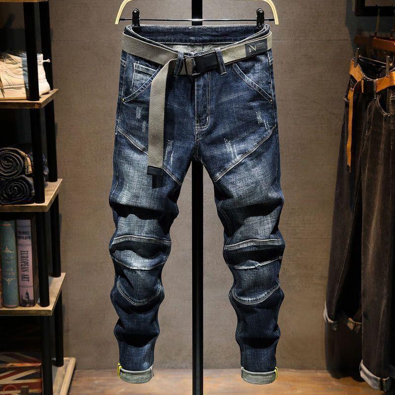 High-end Stitching Jeans Men's Trendy Brand Ins High-street Puppy Handsome Motorcycle Stretch Washed Slim-fit Pants Men's Autumn High-end Stitching Jeans Men's Trendy Brand Ins High-street Puppy Handsome Motorcycle Stretch Washed Slim-fit Pants Men's Autumn