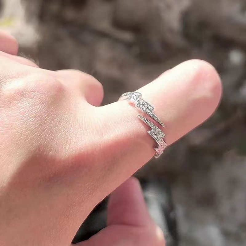 Men's Lightning Hip-Hop Ring Opening Adjustable Niche Design Gift for Best Friend and Girlfriend Trendy Couple New Style