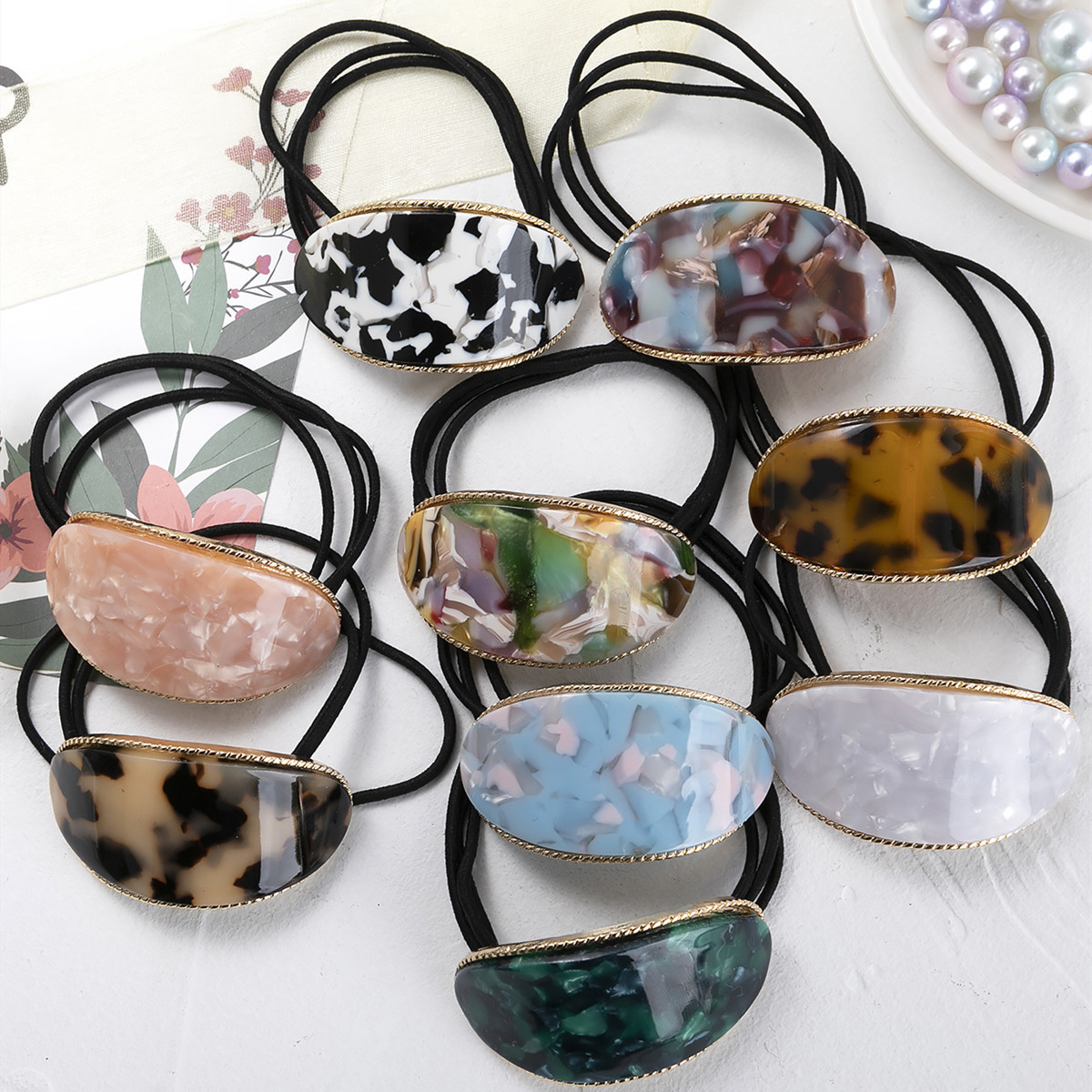 15g Weight Rubber Band Hair Accessories Type Retro Oval Acetic Acid Sheets Stoving Varnish Rubber Band