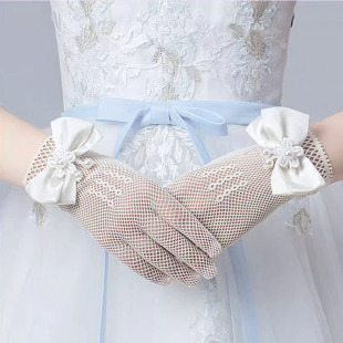 Bridal Wedding Gloves Bow Pearl Dress Stage Performance Princess Wedding Photo Studio Photo Mesh Finger White