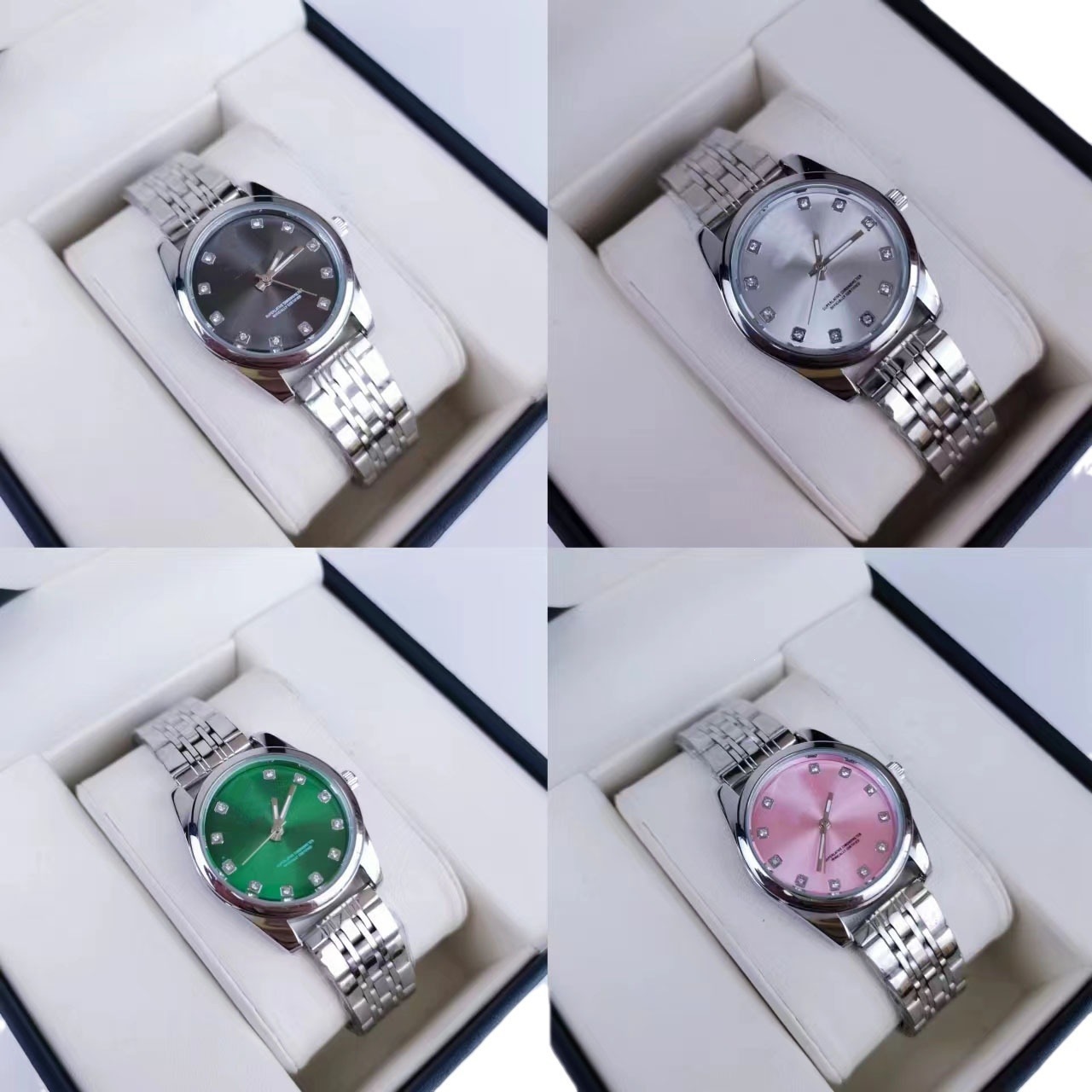 여성 메탈 손목시계 스테인리스 밴드 아날로그 쿼츠 학생용 37mm 패션시계