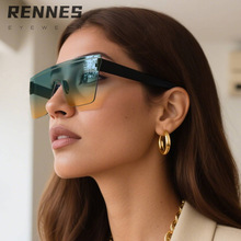 2025新款一体片无框方形墨镜男女欧美彩片个性街拍防紫外线太阳镜