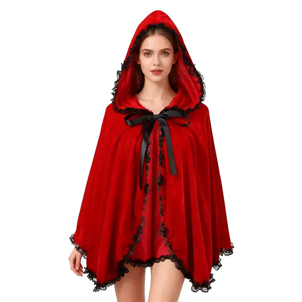Halloween Dance Carnival Little Red Riding Hood Role-Playing Cosplay Costume Red Hooded Cloak Adult Performance Costume