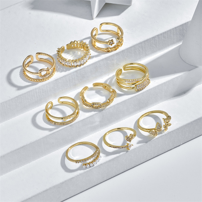 Fashion Geometric Copper Open Ring Inlaid Zircon Zircon Copper Rings