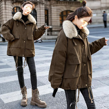 2022冬裝新款韓版寬松中長款牛仔棉衣女 加絨加厚工裝派克服外套