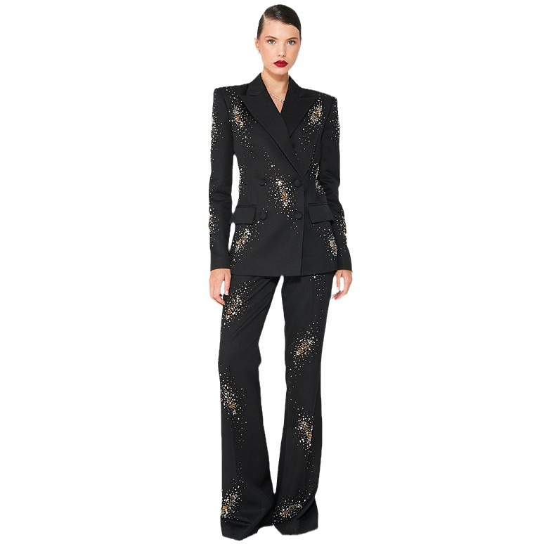 Women's Clothing In stock 2024 celebrity fashion new heavy beaded hot diamond suit jacket trousers suit two piece suit_voghion.com