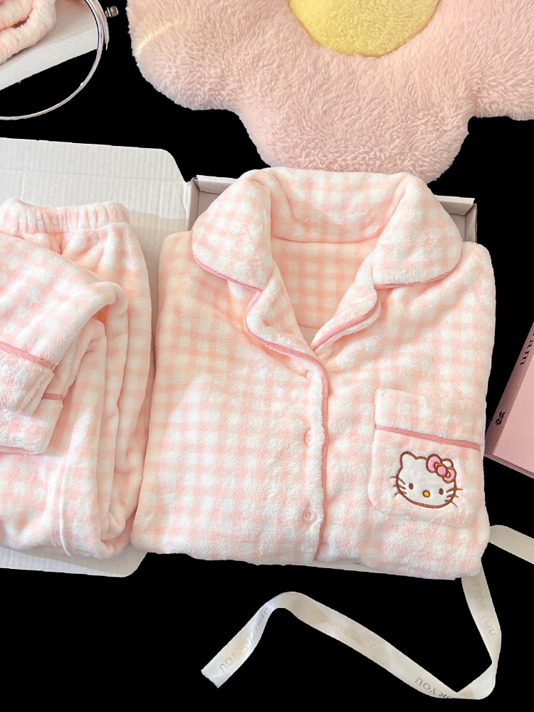 Girls' Pajamas Autumn and Winter 2026 New Thickened Coral Fleece Set Children's Girls' Flannel Loungewear