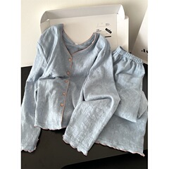 韩式甜美简约高级感纯色睡衣女秋季新款长袖长裤家居服套装可外穿