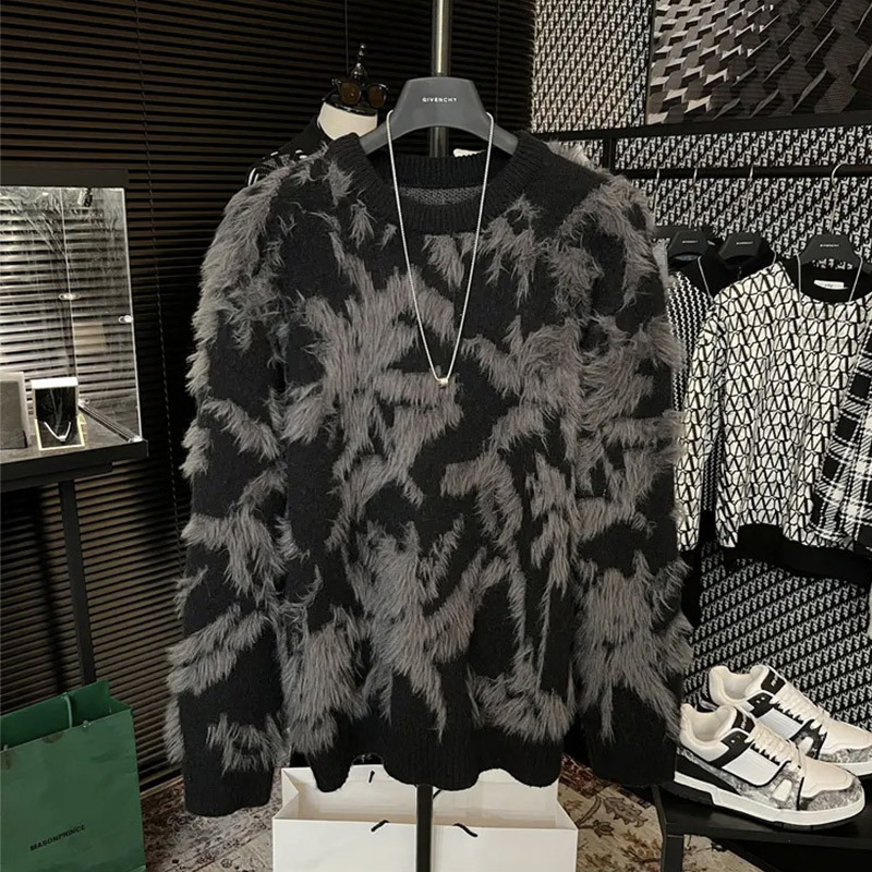 Sweater Autumn and Winter New Round Neck American-style High-street Talks Handsome Long Mink Hair Lazy Loose Pullover Knitted Sweater for Boys Sweater Autumn and Winter New Round Neck American-style High-street Talks Handsome Long Mink Hair Lazy Loose Pullover Knitted Sweater for Boys