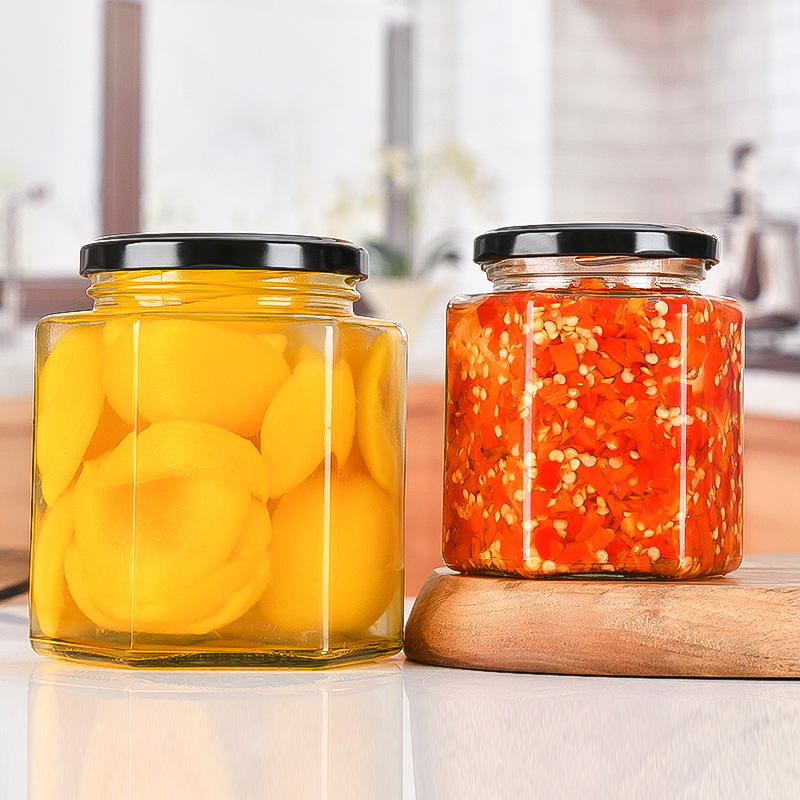 六棱玻璃瓶密封瓶辣椒酱瓶透明蜂蜜瓶果酱空瓶罐头瓶泡菜储物罐