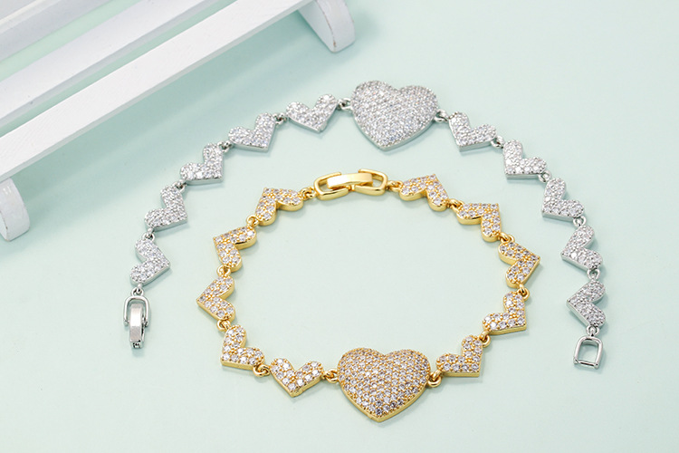 Zircon Inlay Material Bracelets Classification Simple Diamond Heart-shaped Geometric Couple Copper Bracelet