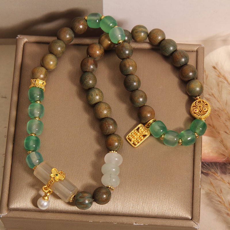 Sándalo verde vieja pulsera de ágata de doble anillo lujo ligero nicho delicado pulsera de pulsera de pulsera de pulsera de pulsera image 5