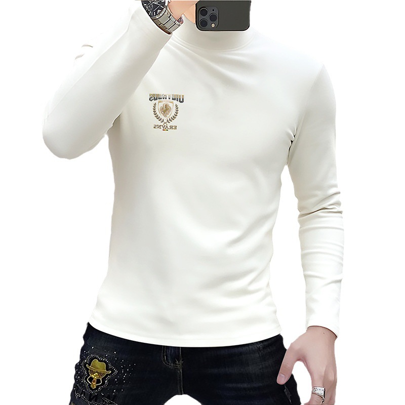 Roupa íntima de manga comprida de alta qualidade com base de lã, gola semi alta, top masculino quente de outono e inverno, lã da moda_voghion.com