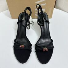 ZA女鞋2025夏季上新黑色绑带水钻草莓吊坠高跟外穿透气时尚凉鞋