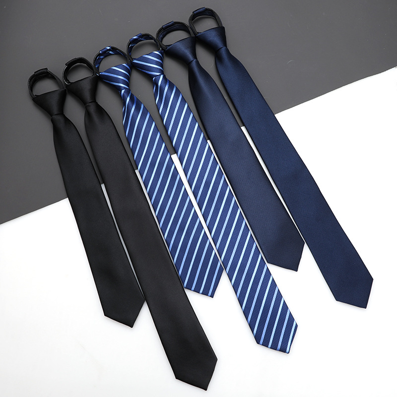 Cravatta con cerniera uomo stile coreano blu a righe formale_voghion.com