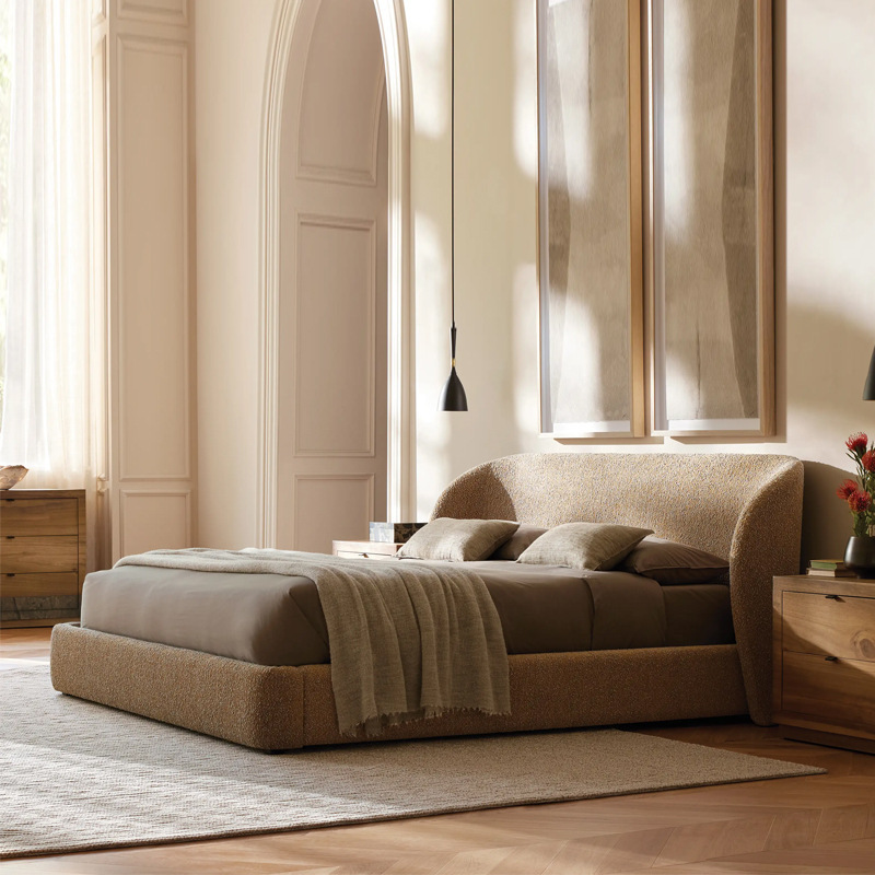 Nordic Creative Designer Bedroom Lambskin Fabric Double Queen Bed French Internet Celebrant Homestay Hotel Wedding Bed Master Bedroom