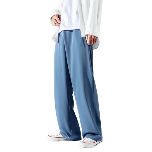 Men's Loose Floor-Length Casual Pants, Trendy Straight Leg, Draped, Floor-Length, Couple's Chiffon Suit Pants