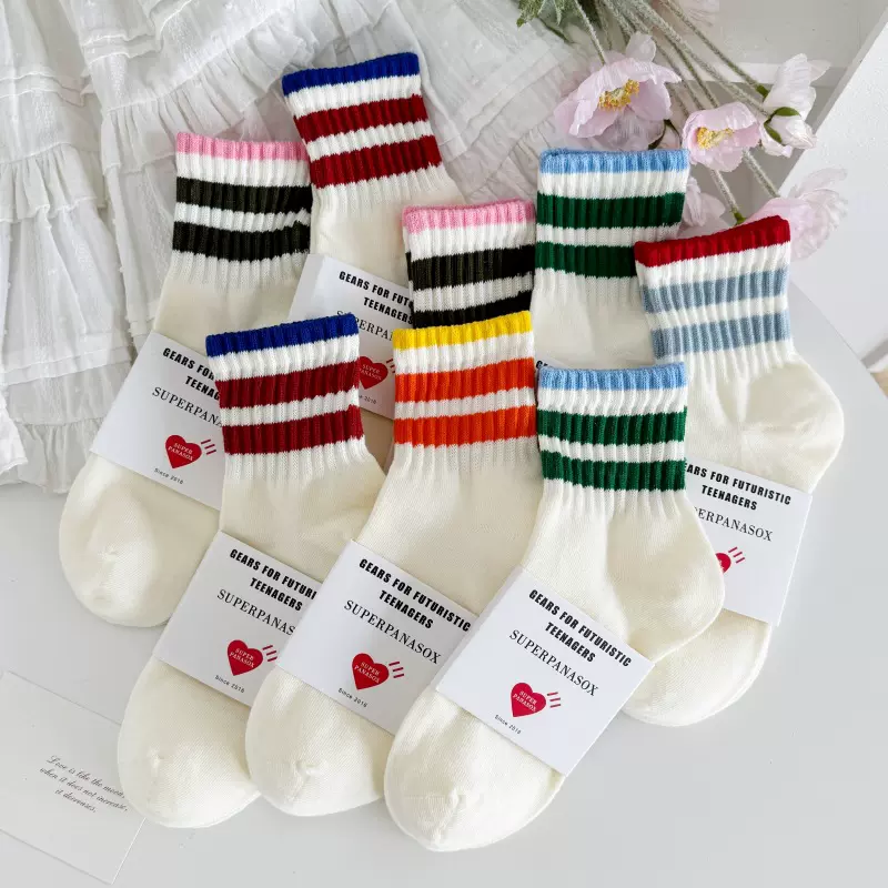 潮牌cityboy袜子男女情侣粗线条纹日系ins西海岸高街运动短筒棉袜