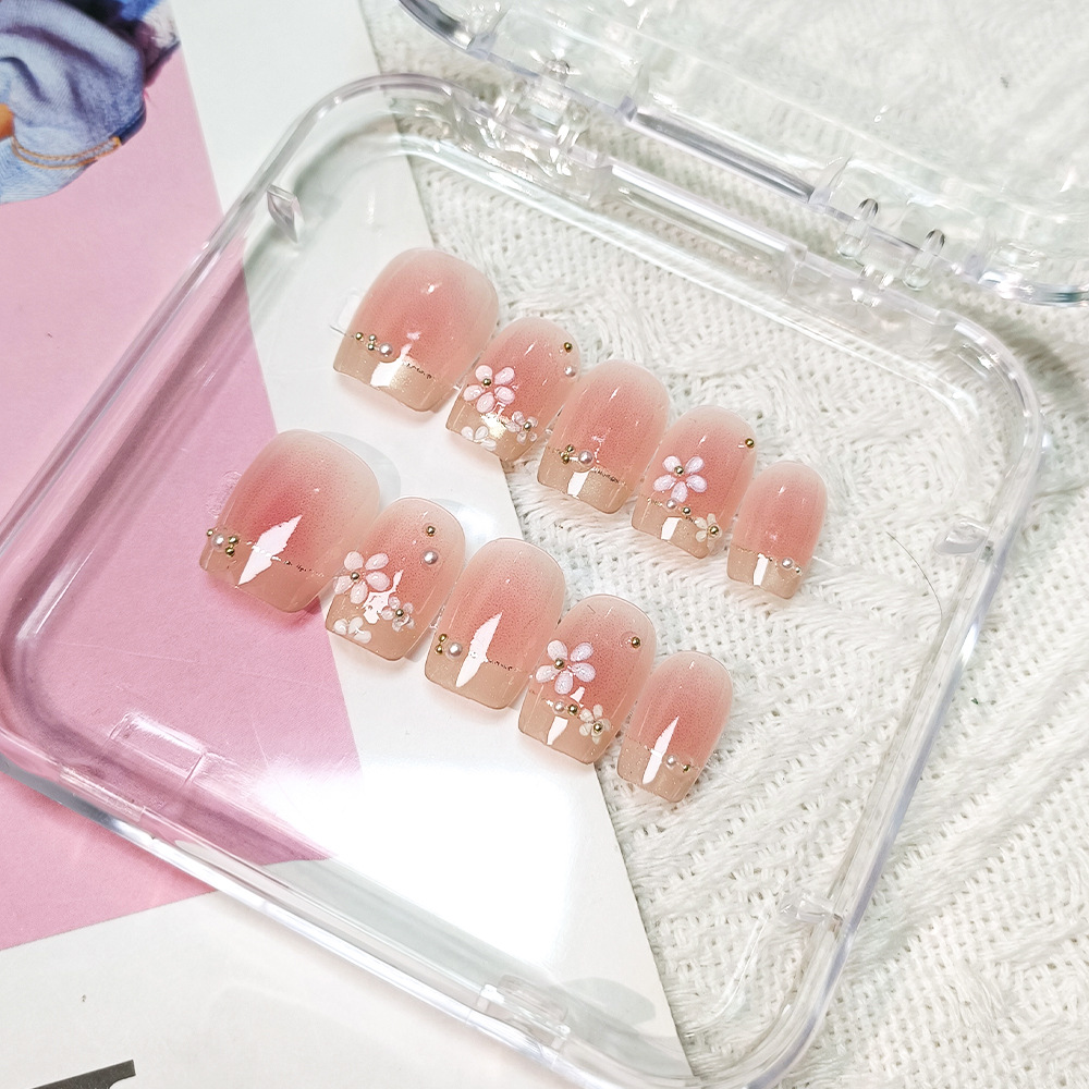Parche de uñas de diamantes con incrustaciones de ojos de gato 3D 10 piezas de uñas hechas a mano de amor tridimensionales de uñas francesas de flores tridimensionales
