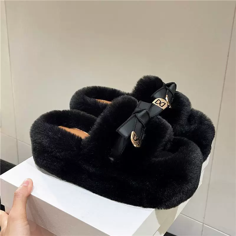 Женские тёплые тапочки на толстой подошве с мехом, плюшевые, для дома, 35–41