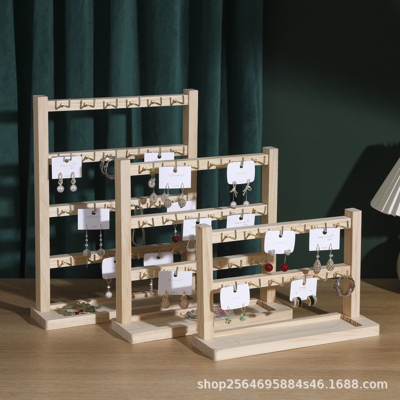 Jewelry Keychain Earrings Pendant Display Stand Solid Wood Trinket Hanger Hook High-End Stall Store Counter