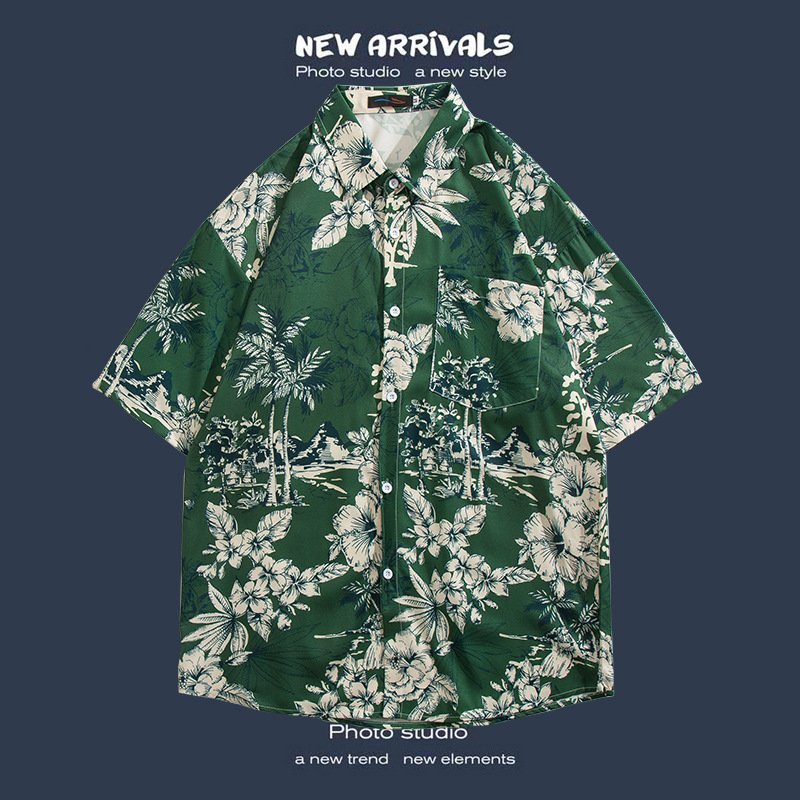 Camisa floral de manga corta Estilo de Hong Kong estilo retro de vetiver Estilo coreano moda guapo camisa de hombres y mujeres de moda y top de hadas